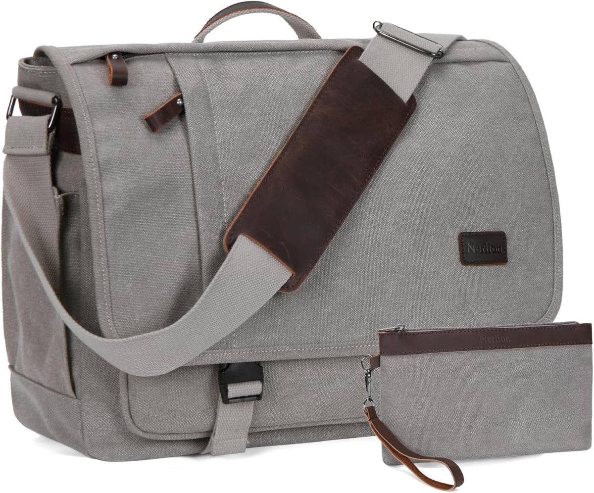 Nerlion Messenger Bag for Men 17-17.3 Inch Laptop Bag Canvas Water-resistant Computer Bag Shoulder Bag Work Briefcase Bookbag for College (Dark Gray) - Image 10