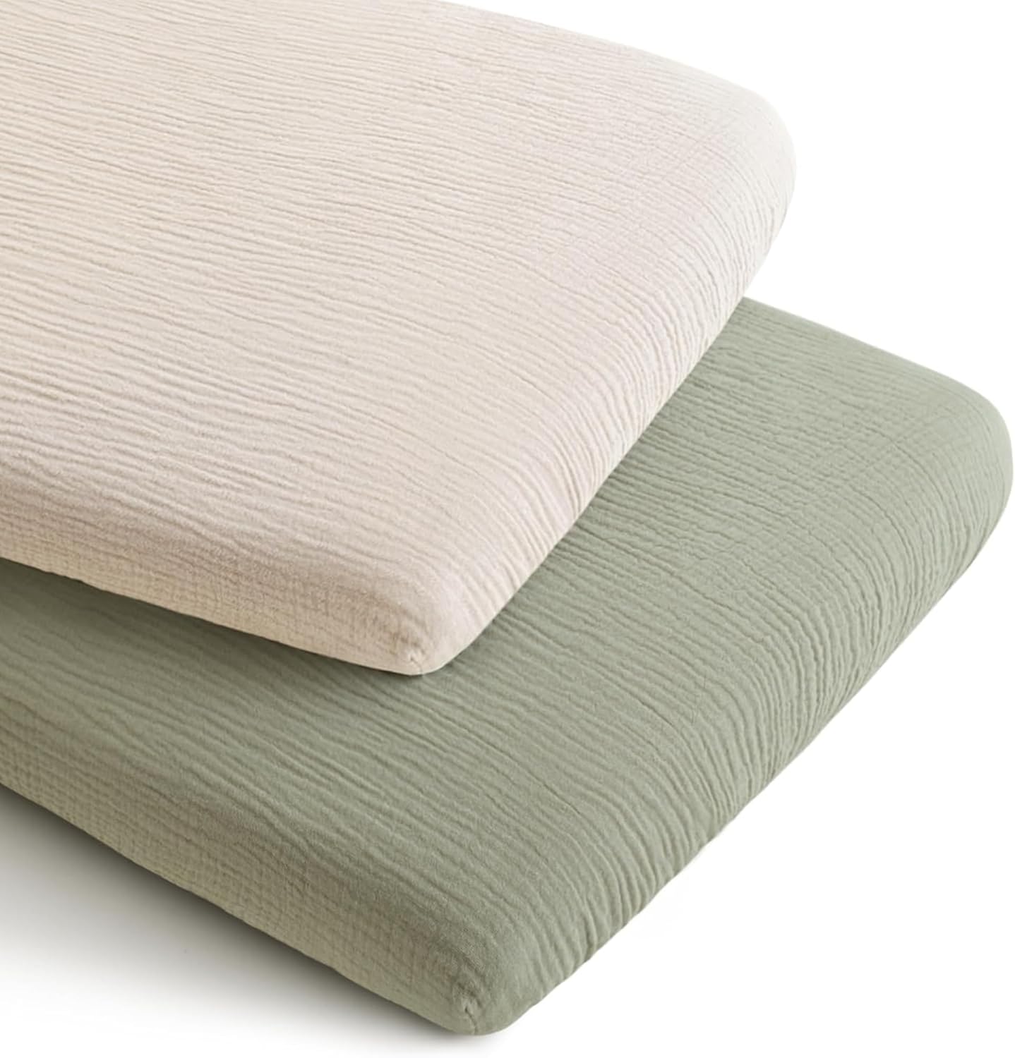 Konssy 2 pack muslin bassinet sheets in fog green and cream
