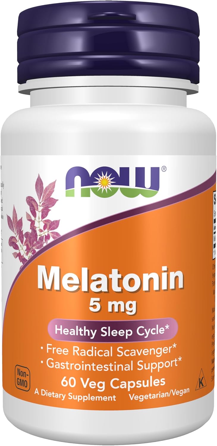 Now Foods Melatonin 5 mg capsules front view bottle
