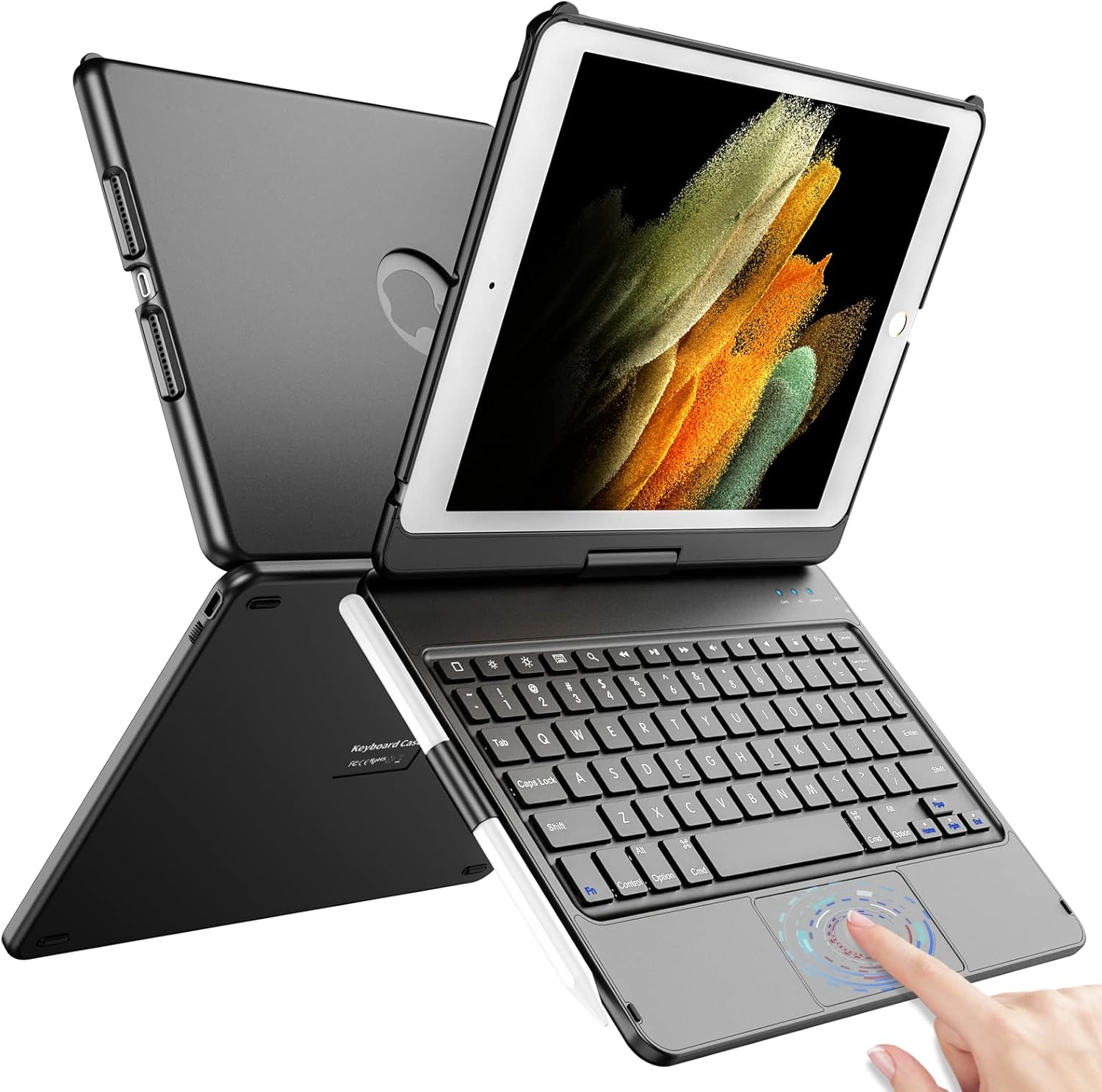 TQQ Touchpad Keyboard Case for iPad 10.2 front view showing black keys and open trackpad layout