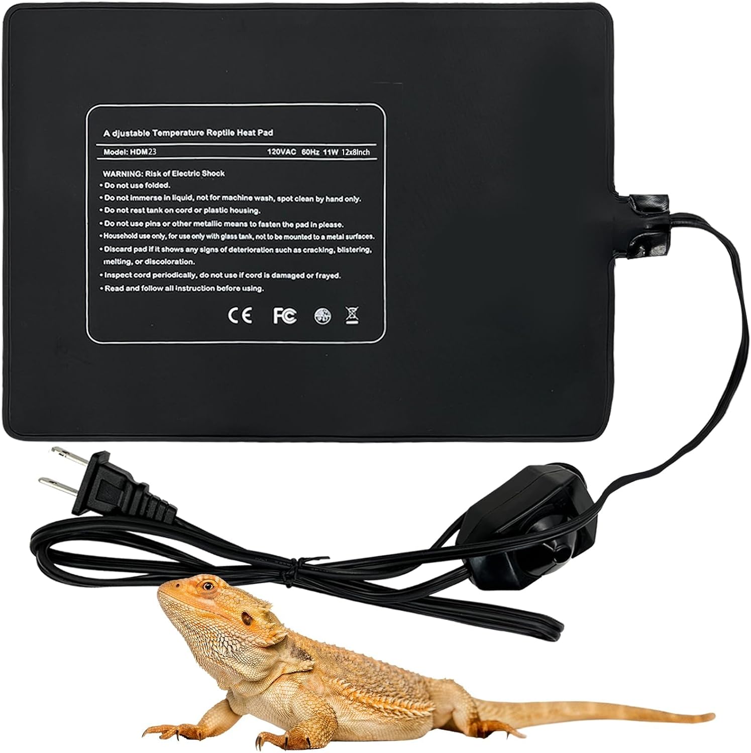 Hamiledyi 23W Reptile Heating Pad front view with controller