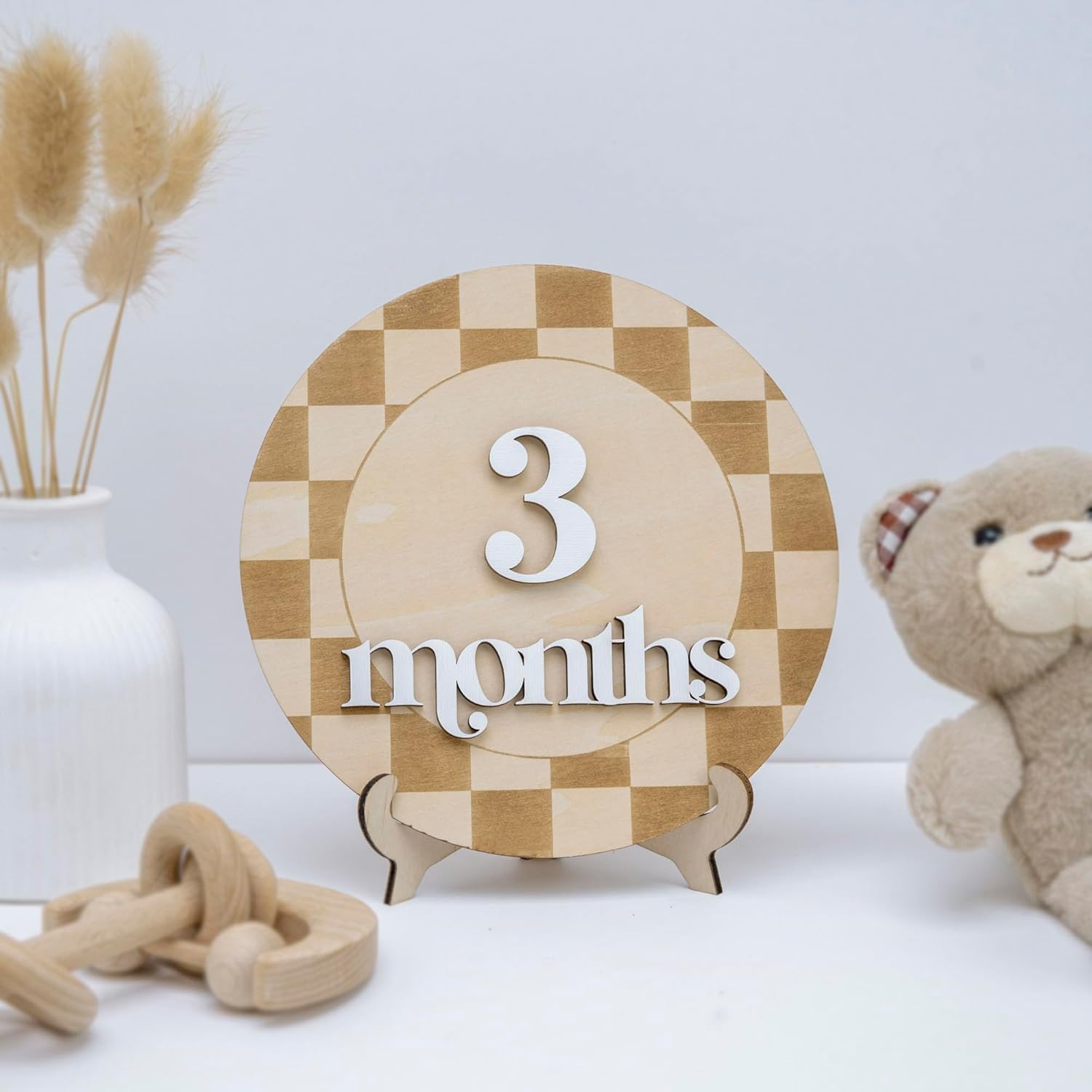 TTMerriwood wooden baby monthly milestone sign front view for nursery decor