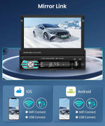 Rimoody single din car radio displaying phone mirror link interface