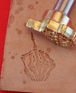 DandS Ltd Skull Leather Stamp Tool paired with a leathercraft mallet
