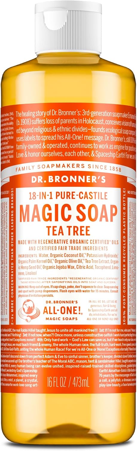 Dr. Bronner's Tea Tree Pure-Castile Liquid Soap, Body Wash, 8 oz - Image 10