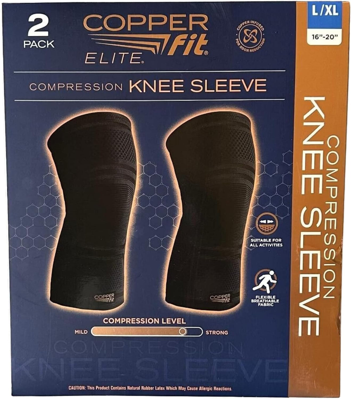 Copper Fit Elite Knee Compression Sleeve front packaging view