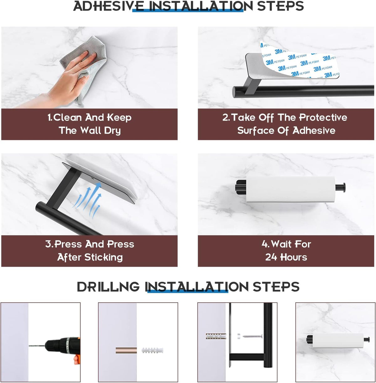 Astofli kitchen roll holder displayed with screw mounting accessories