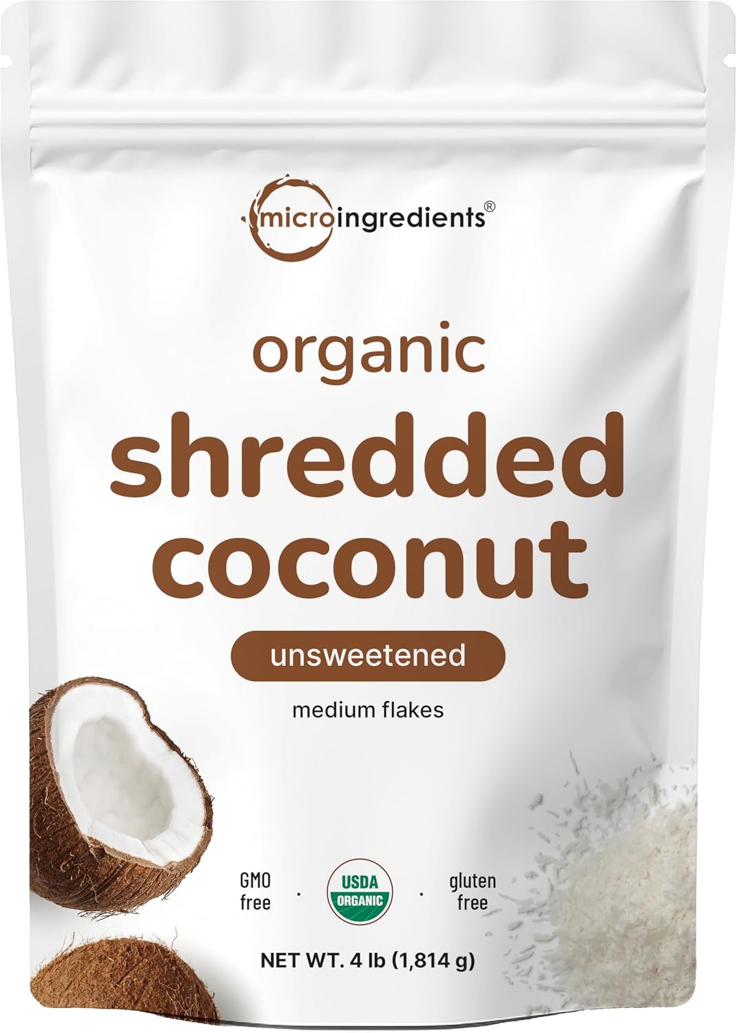 Micro Ingredients organic shredded coconut flakes 4lbs front view package