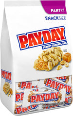 Authentic USA imported PayDay candy party pack back label showing nutrition facts.