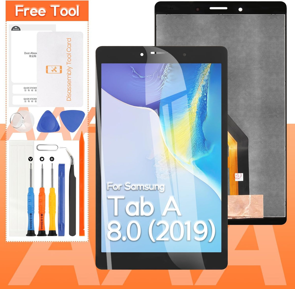 Thirdpole Samsung Galaxy Tab A eight point zero T295 screen replacement assembly front view