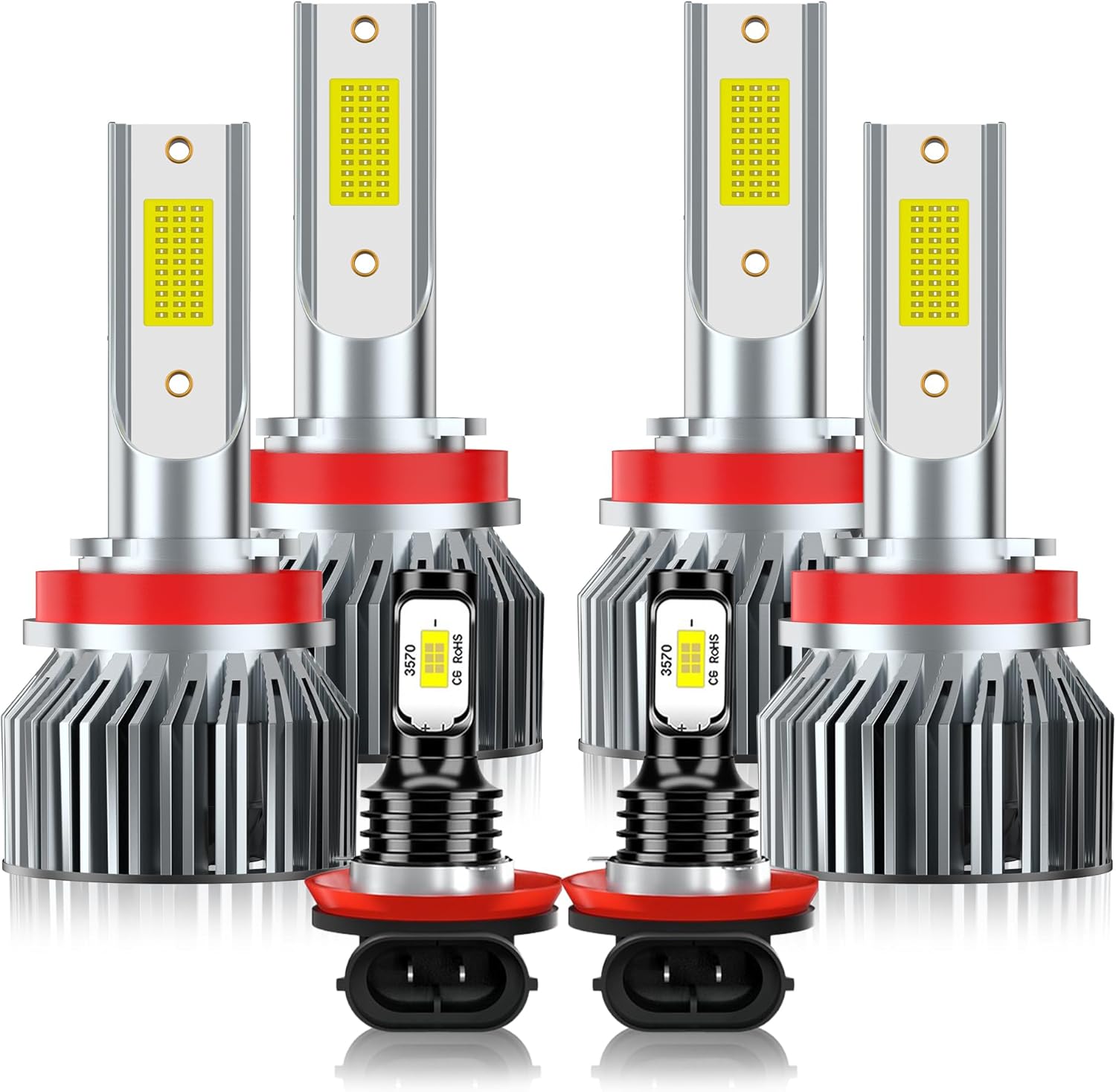 Viontrex Nissan Altima LED driving light bulbs 6-pack premium bundle front view showcasing silver heat sink