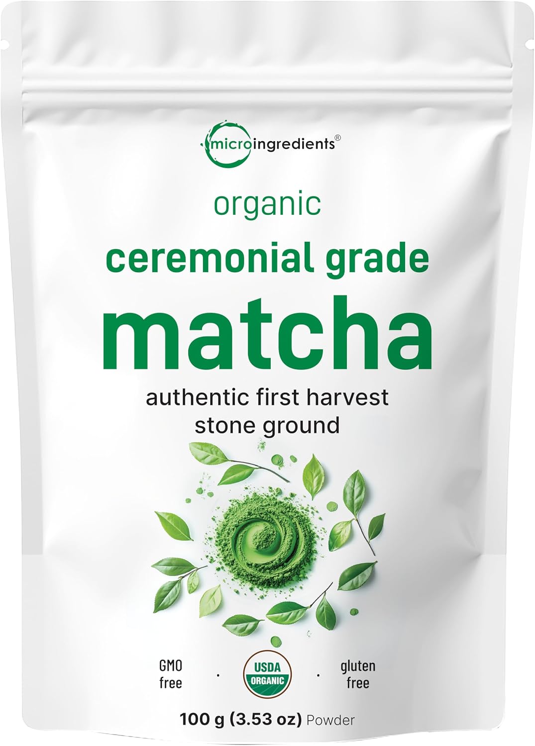 Micro Ingredients organic ceremonial grade matcha powder front view packaging