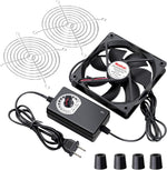 Wathai 120mm AC powered cooling fan kit front view with variable speed controller power adapter