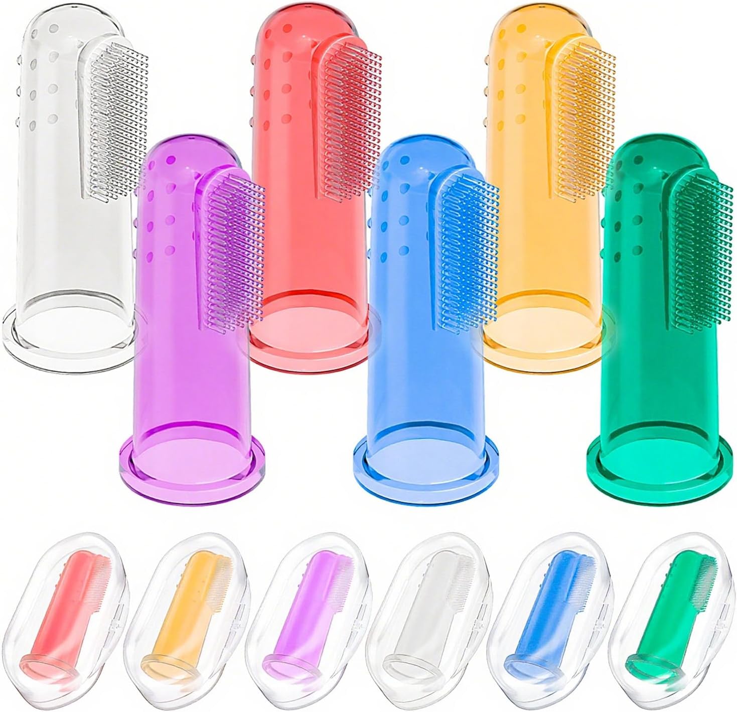 Bassion Baby Finger Toothbrush Set front view 6 count silicone brushes