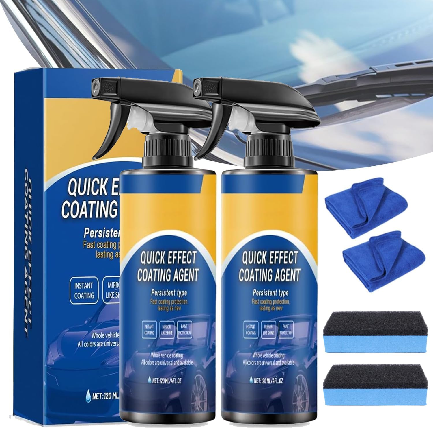 Xiniear quick effect car coating spray front view of two pack kit showing spray bottles and applicator accessories