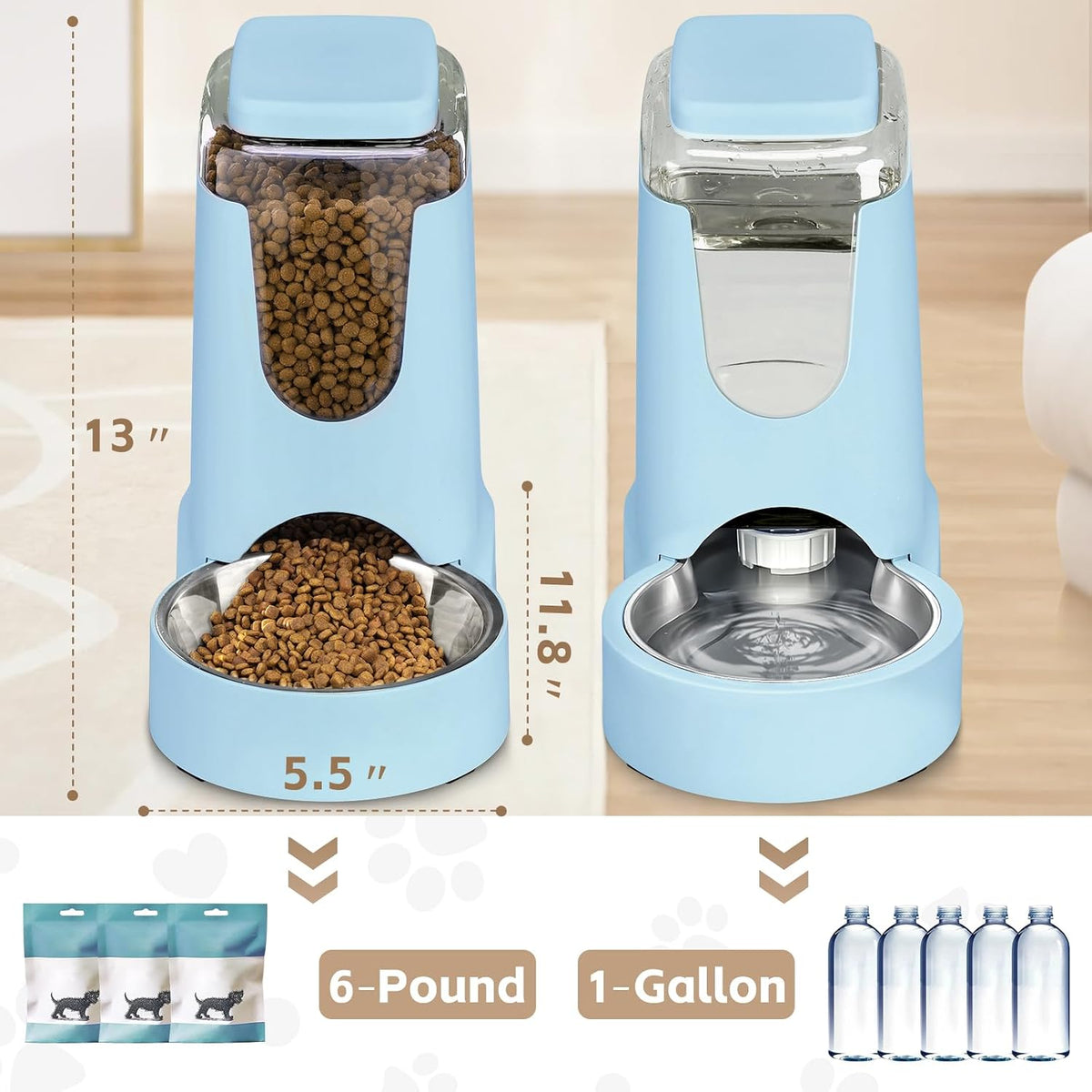 Hwonmte gravity pet food feeder and waterer set angled view