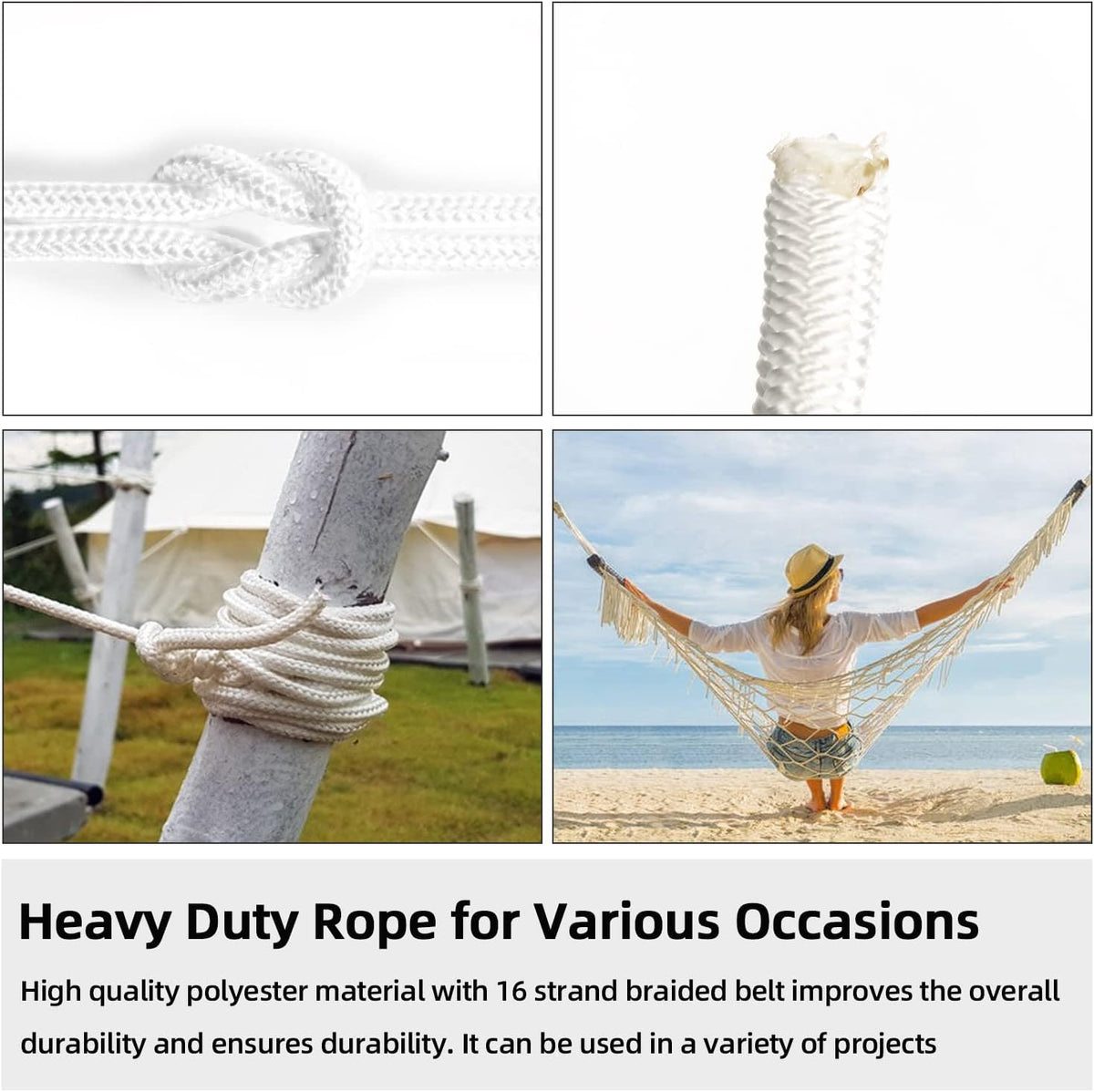 White utility cord coiled for outdoor and camping use