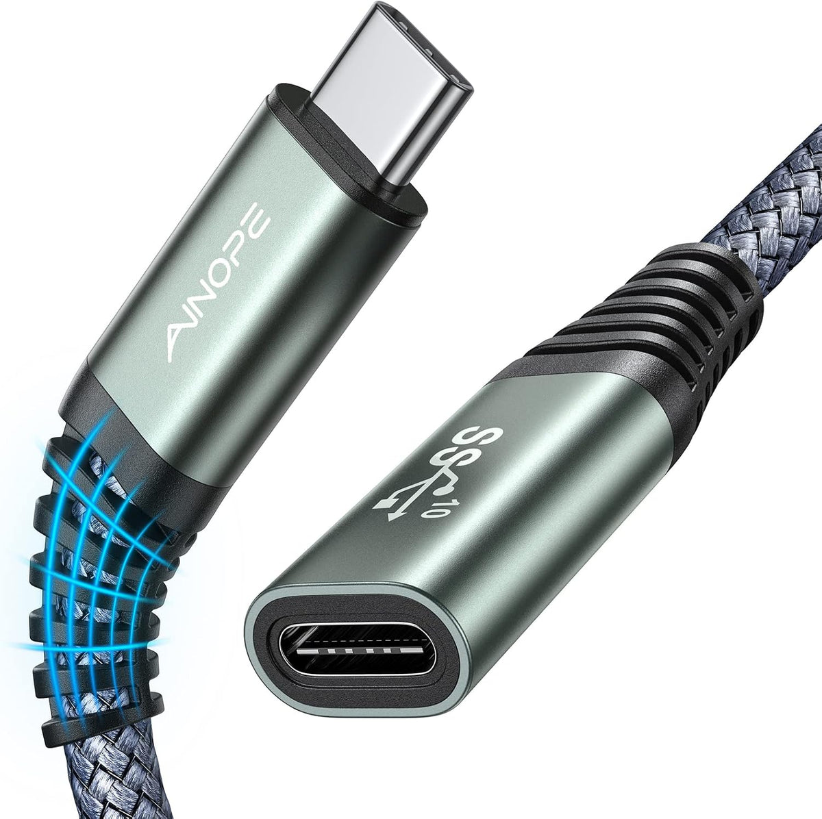 AINOPE USB C Extension Cable front view in grey