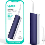 Quip Rechargeable Cordless Water Flosser in Midnight Blue front view showing slim design.