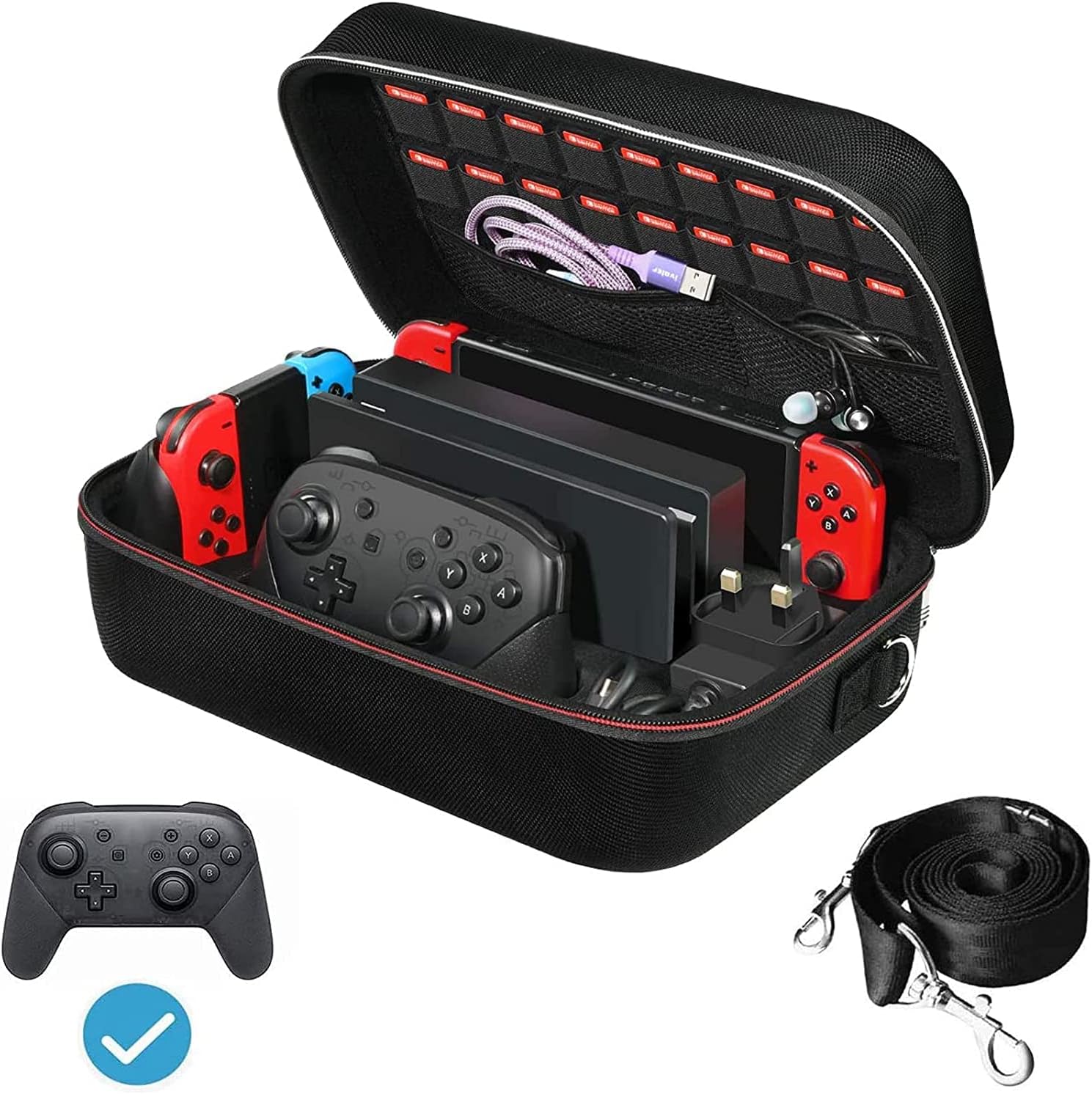 GOLDCHAMP nintendo switch hard shell storage case front view showing black waterproof exterior
