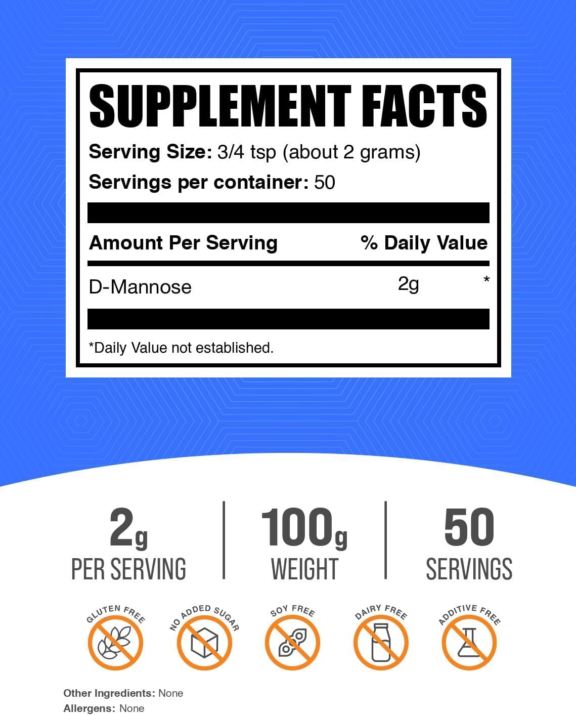 BulkSupplements D-Mannose powder serving size label
