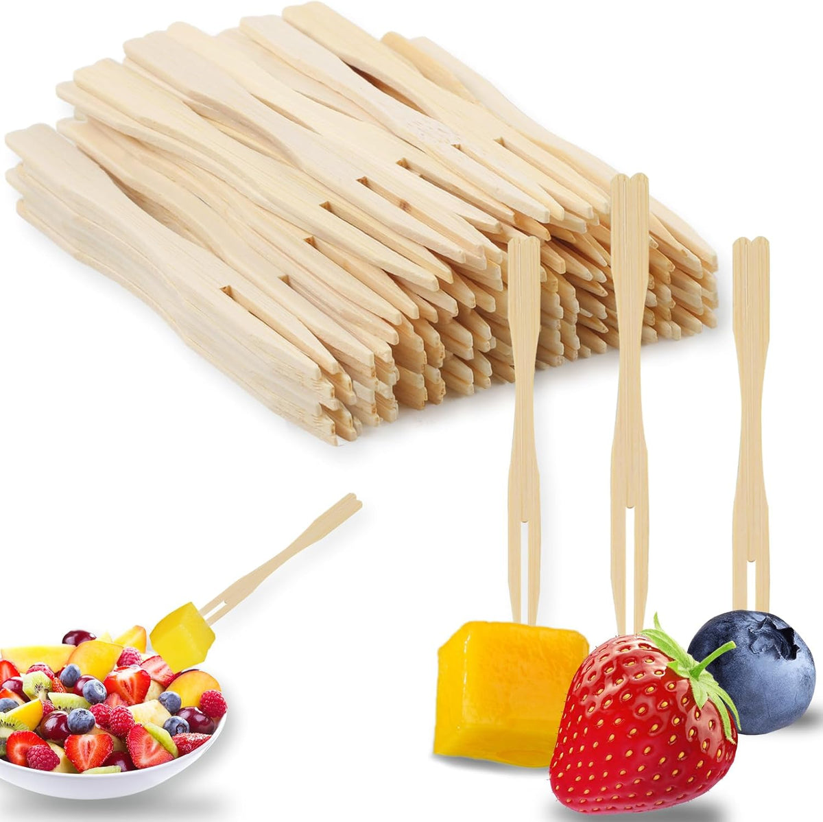 Vivinin bamboo appetizer forks 400 pieces pack front view