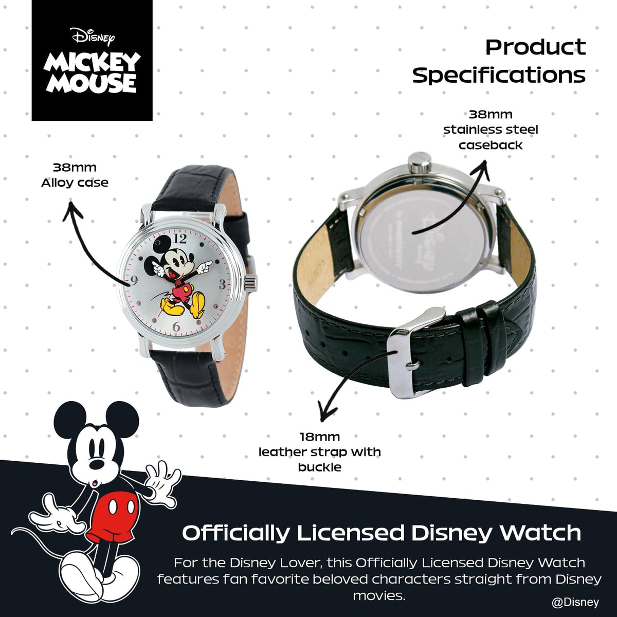 Disney analog watch black strap and buckle clasp