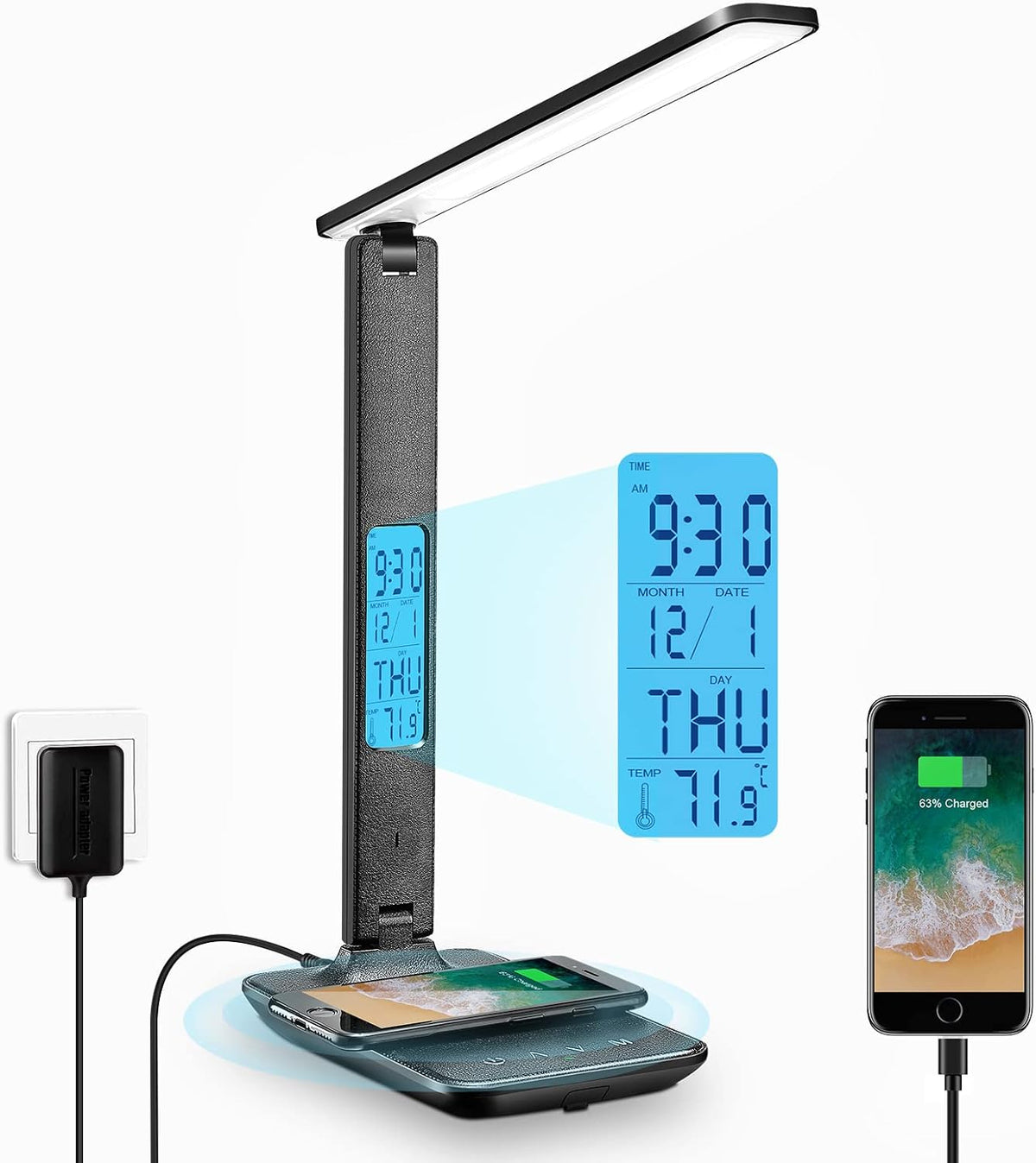 LAOPAO Desk Lamp with Wireless Charger: USB Charging Port, Table Lamp with Clock, Desk Lamps for Home Office College Dorm Room Essentials - Image 14