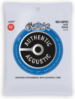 Martin acoustic guitar strings set showing 80/20 bronze wound texture