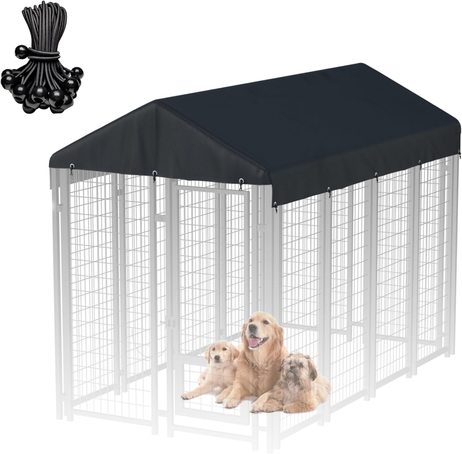 LYBOSH outdoor dog kennel replacement cover 8x4 feet front view on a black pet enclosure