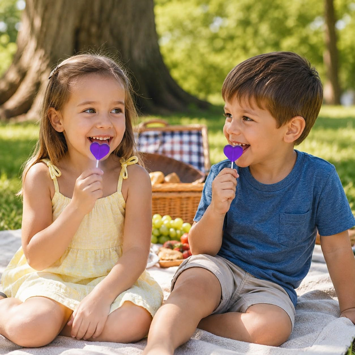 Fruidles handcrafted purple heart lollipops ideal for kids birthday parties.