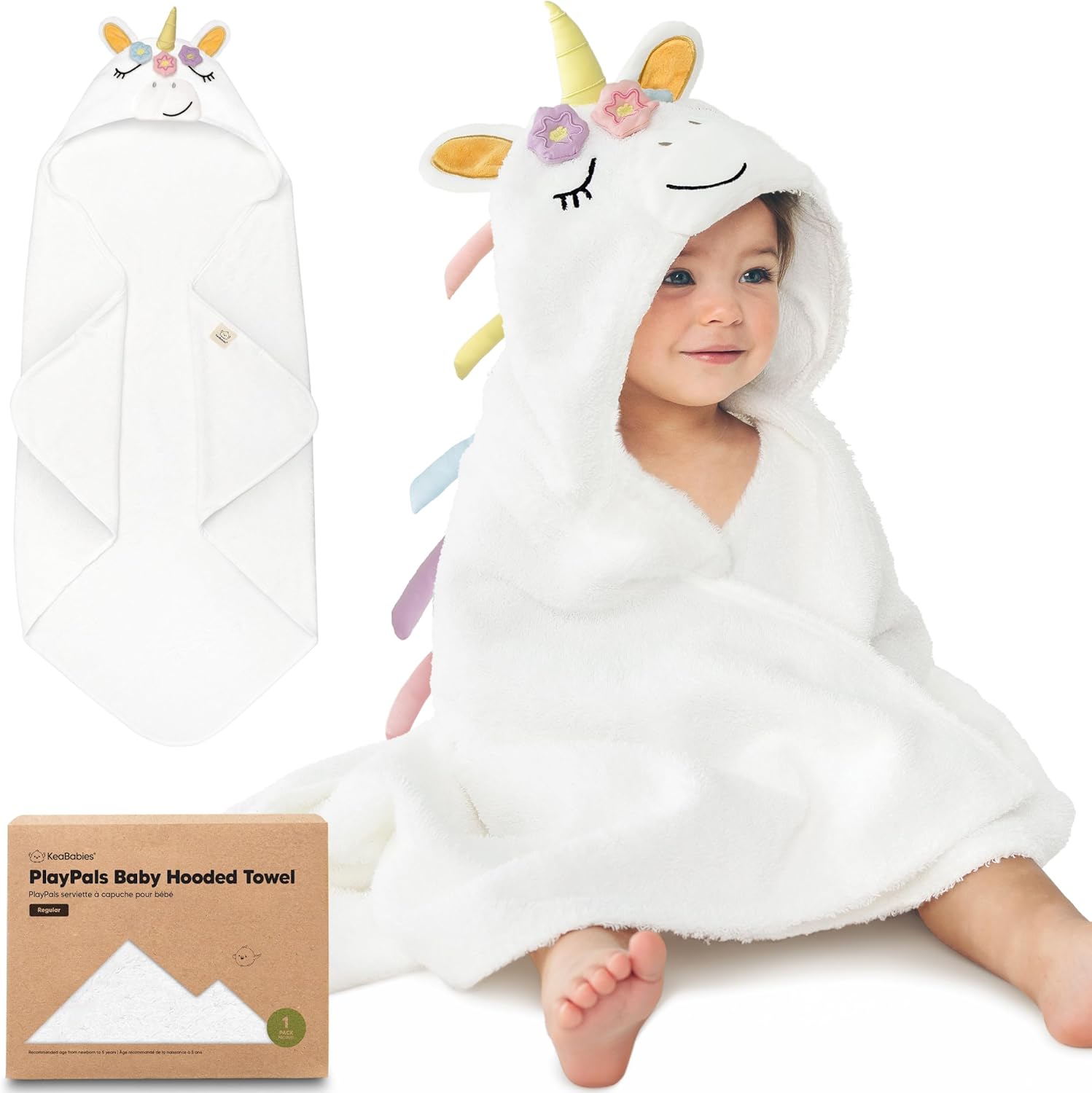 KeaBabies PlayPals organic cotton hooded baby towel front view