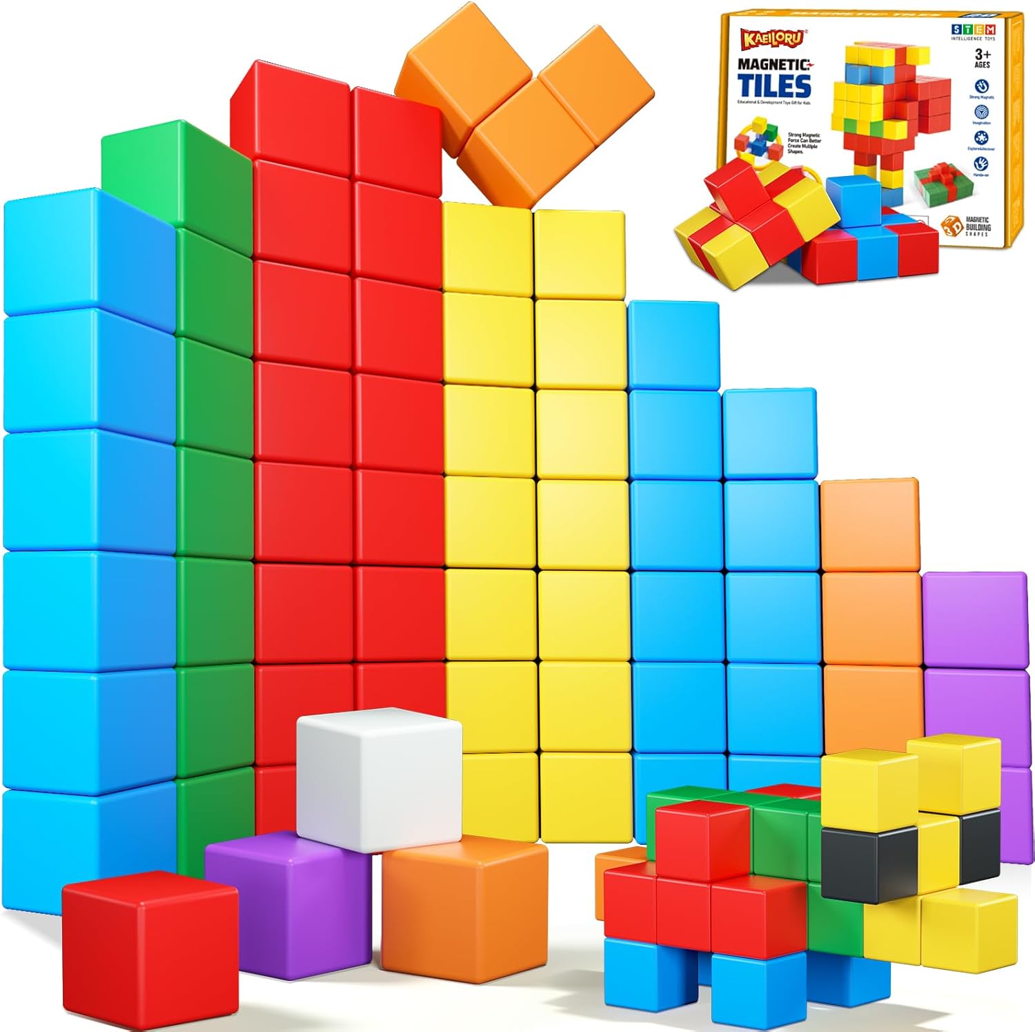 KAEILORU magnetic blocks 32 pieces front view of STEM educational sensory toy cubes