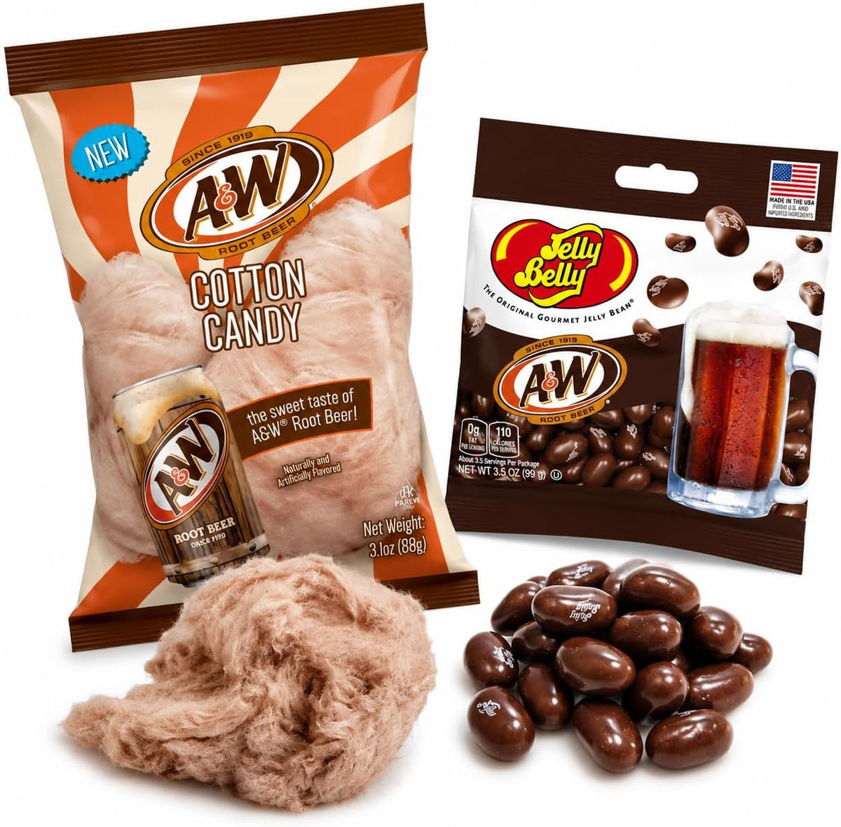 Gourmet Dr. Pepper jelly beans and light fluffy cotton candy ingredients display