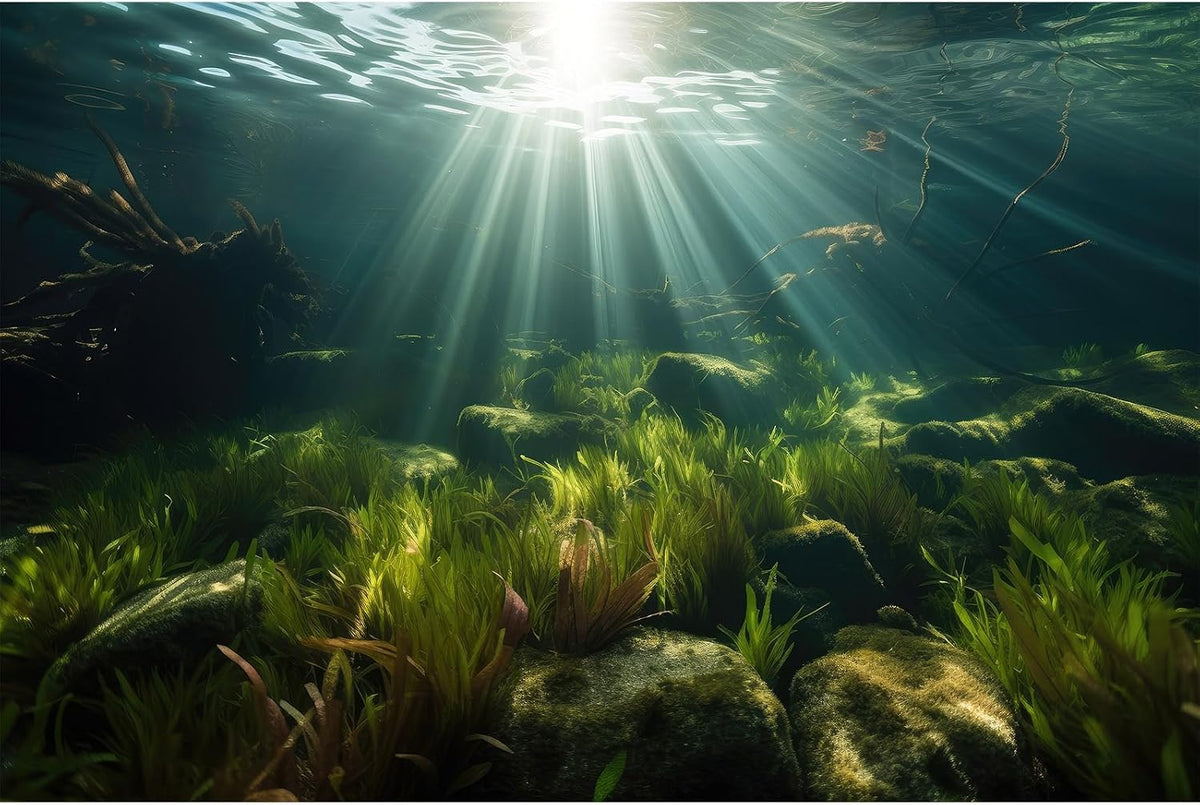 Underwater Aquarium Background Underwater Aquatic Plants with Sunbeams Fish Tank Background Rock with Lush Moss Terrarium Background Aquarium Backdrop For Tank Decorations Poster Vinyl 24x12in - Image 15