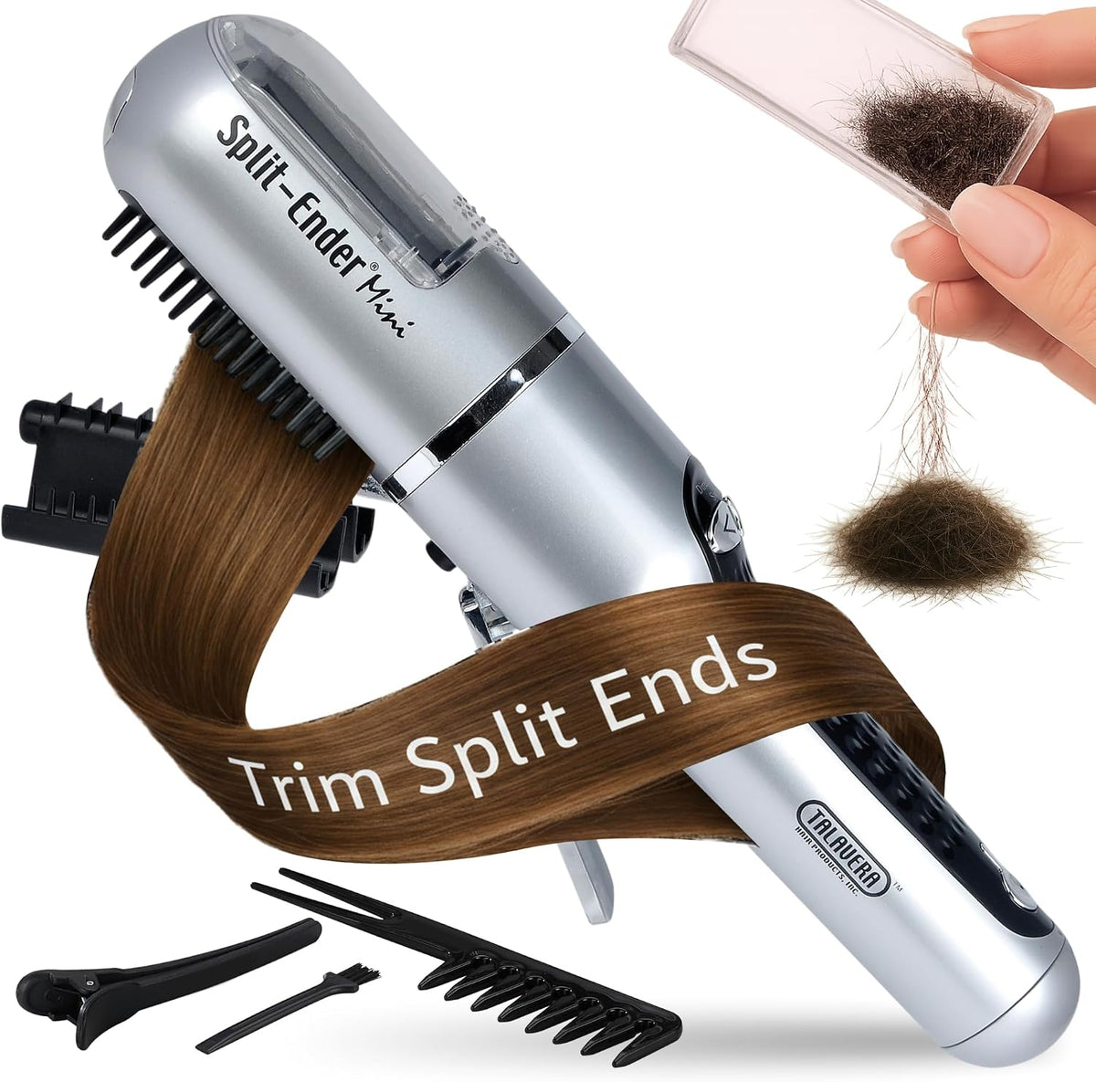 Split-Ender Mini Cordless Split End Hair Trimmer for Dry, Damaged, Brittle, or Frizzy Hair - Battery Operated Clipper for Straight and Curly Hair - Blue - Image 13