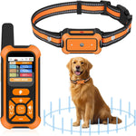 LYZPET 3-in-1 wireless dog fence system front view showing the main transmitter unit and the high-visibility orange collar.