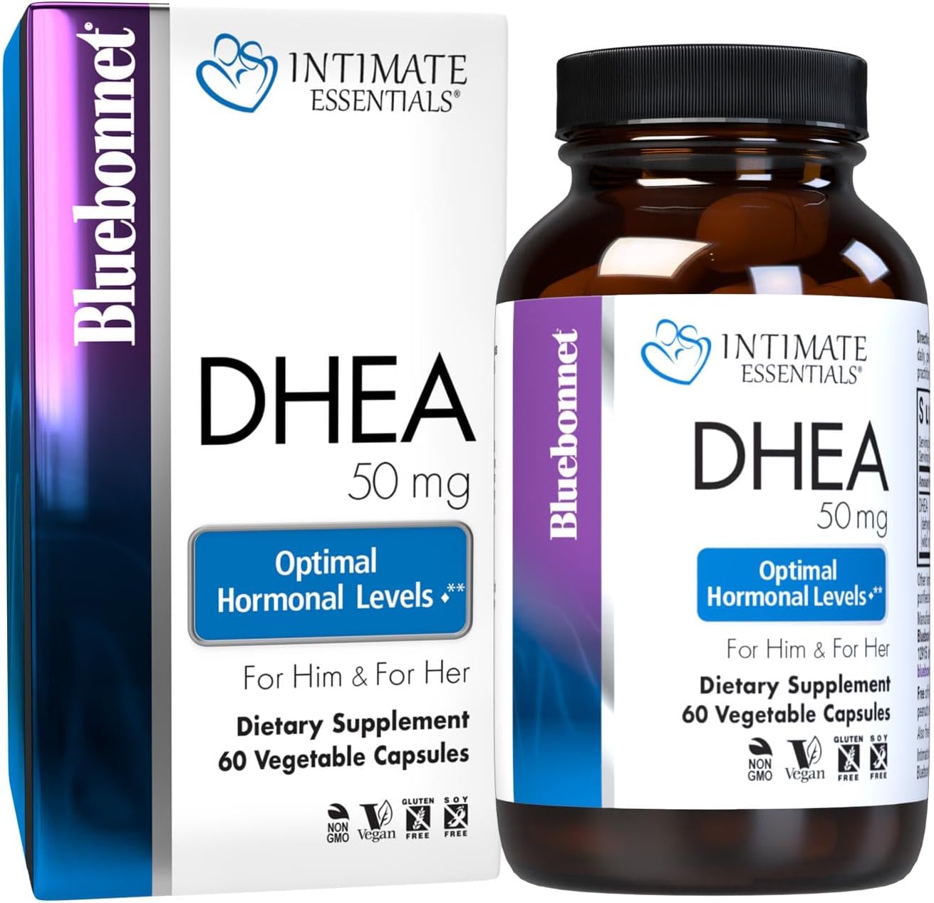 BlueBonnet Nutrition Intimate Essentials DHEA 50mg front bottle view for hormone support