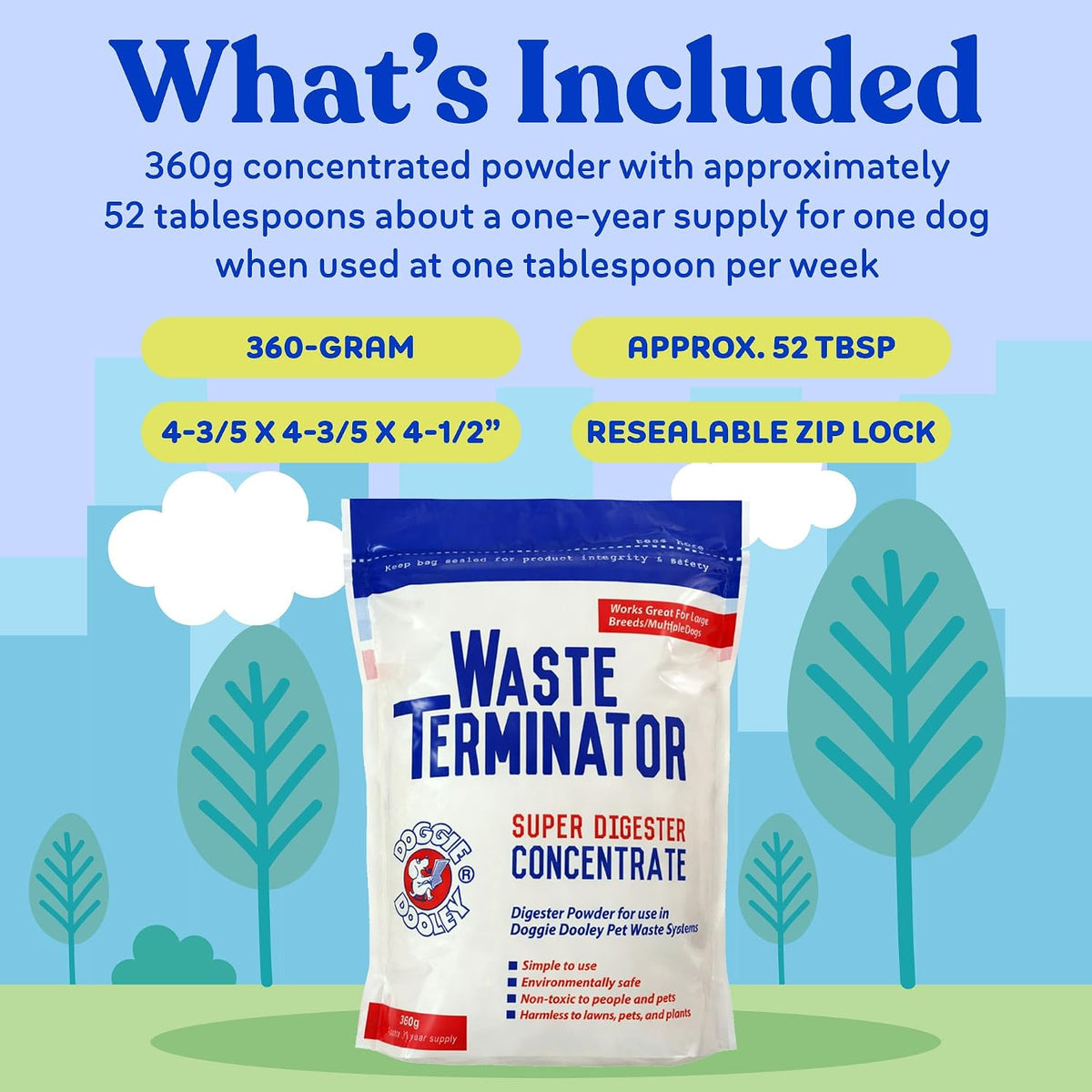 Doggie Dooley digester powder pouch back view