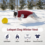 Detail shot of the integrated leash hole on the Lelepet winter puffer coat