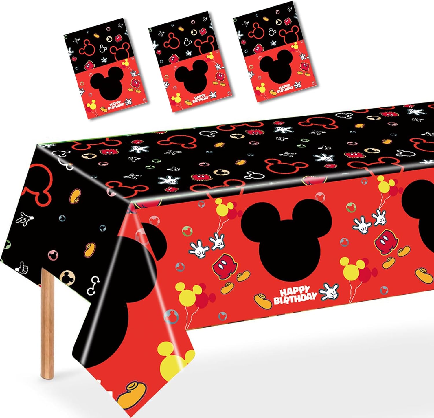 Nyhpar mouse party tablecloth pack front view featuring black and red design