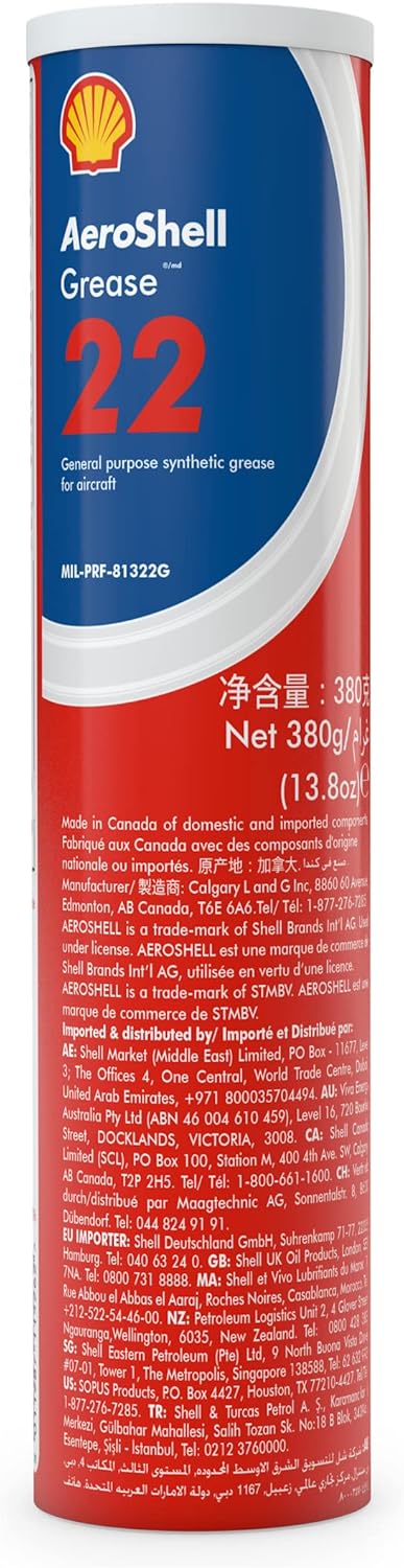 AeroShell 22 Grease Cartridge 13.8 Ounce front view synthetic aviation lubricant