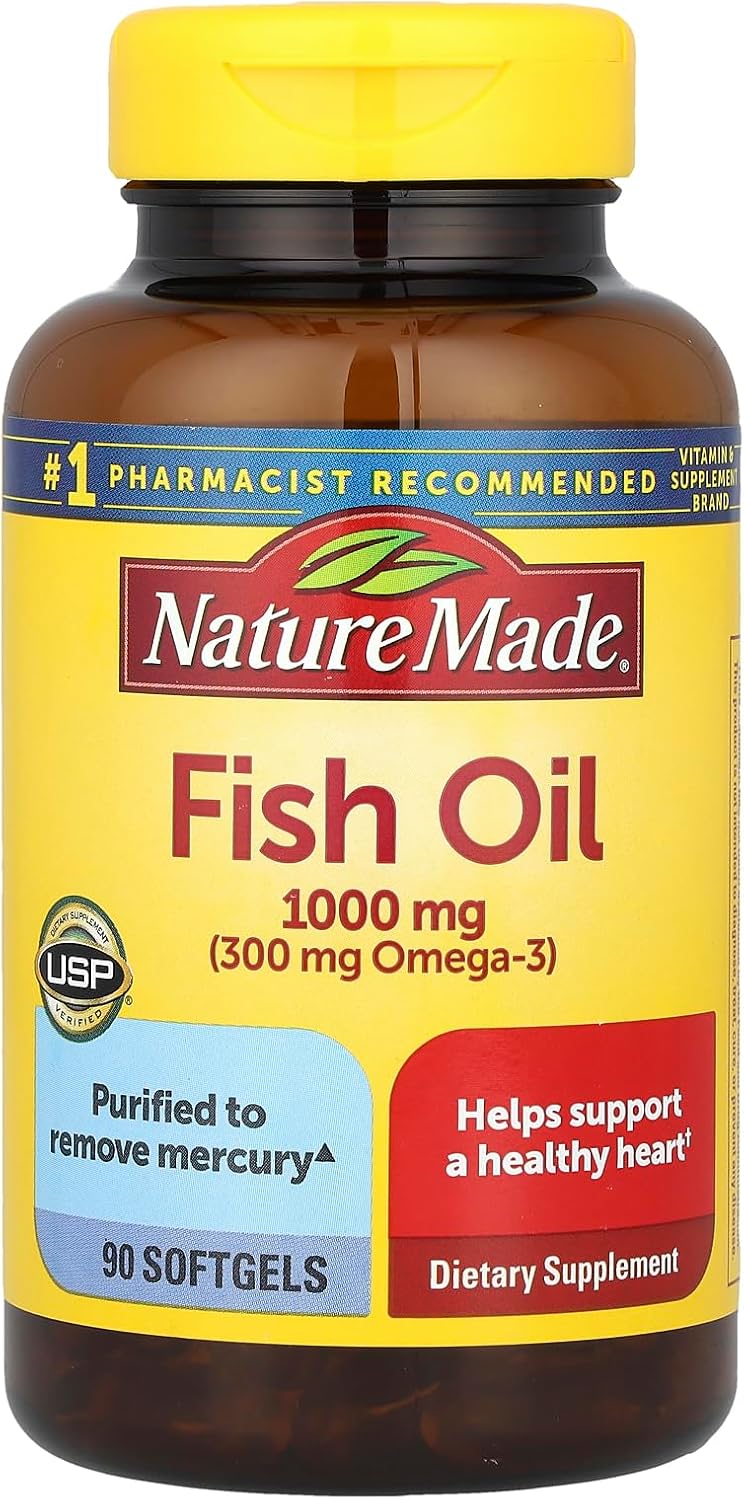 Nature Made Fish Oil 1000 mg softgels front view bottle container