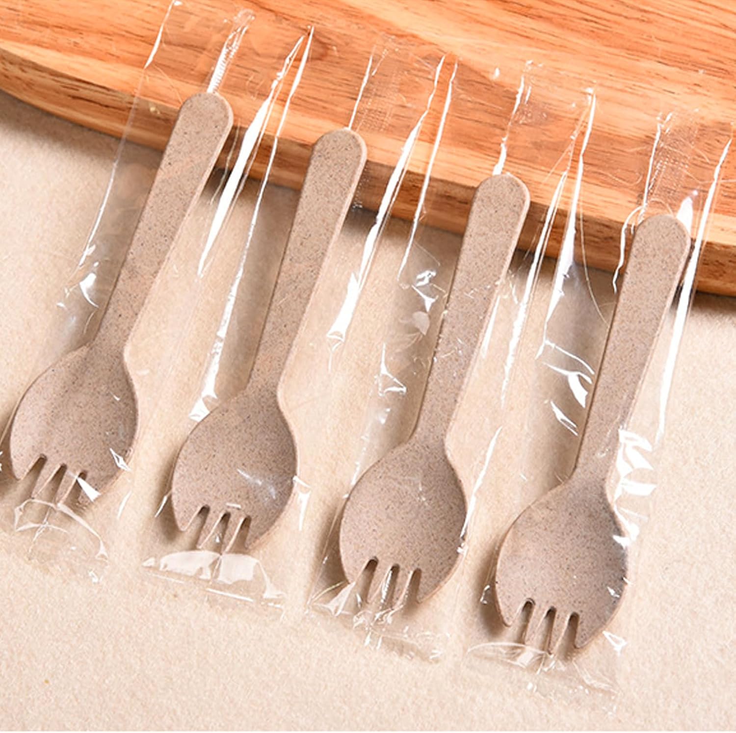 N-KONGJIAN disposable sporks front view individually wrapped premium dessert cutlery