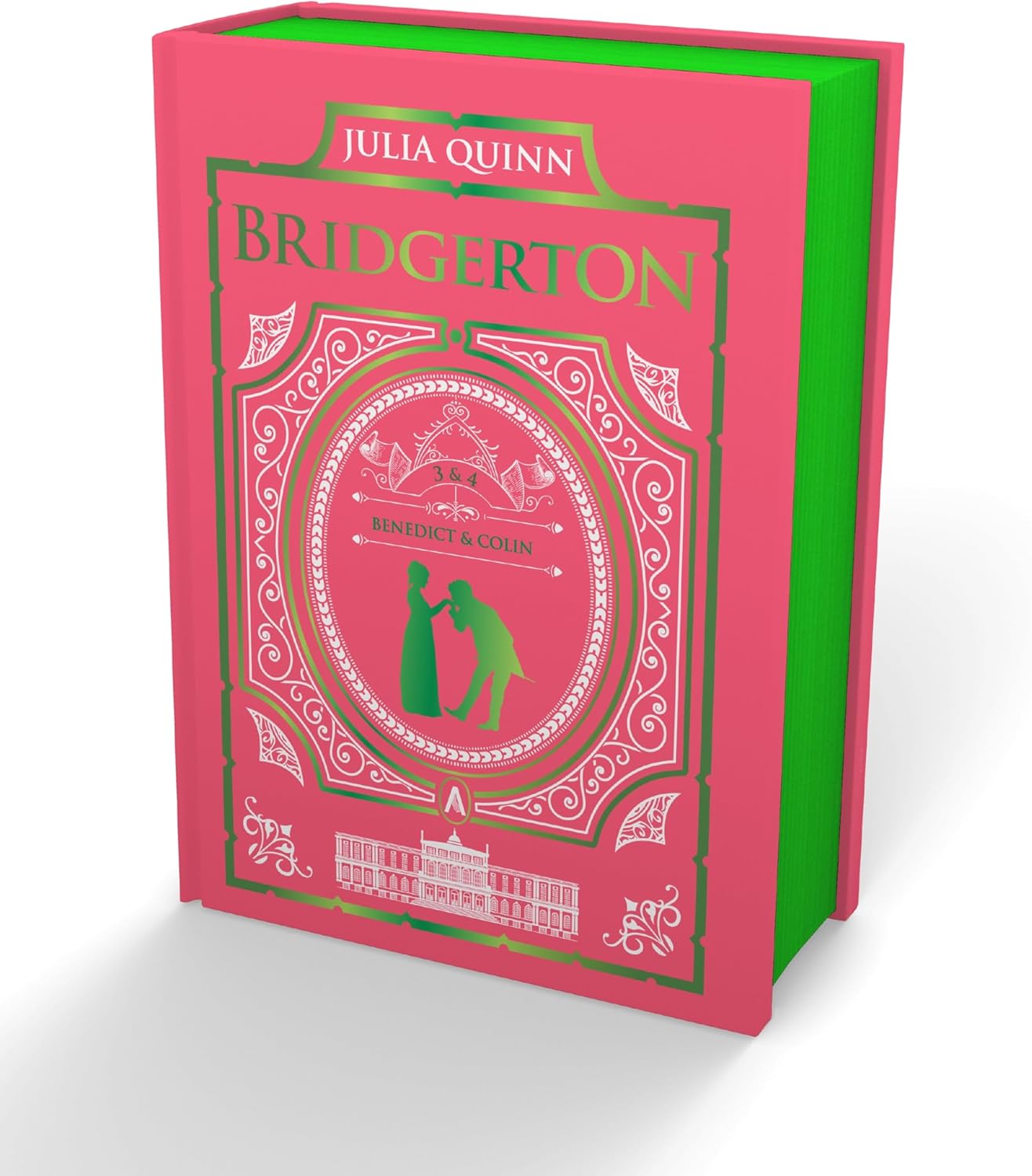 Julia Quinn Bridgerton Collector Edition Volume Two front view showing hot pink hardcover and foil iconography.