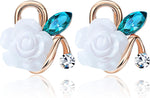 Zaycca White Rose Flower Stud Earrings front view fashion jewelry