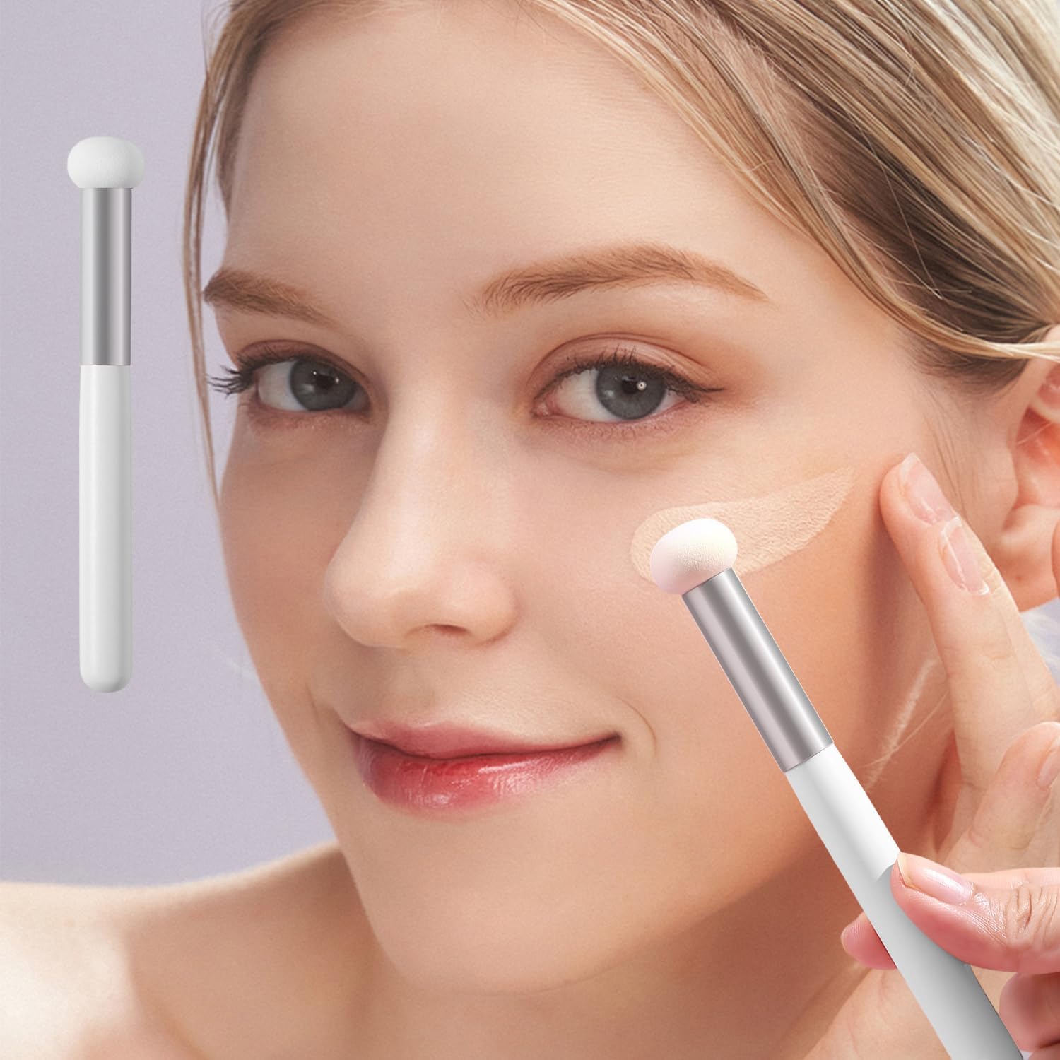 Generic portable round sponge concealer brush front view for precision under eye makeup blending