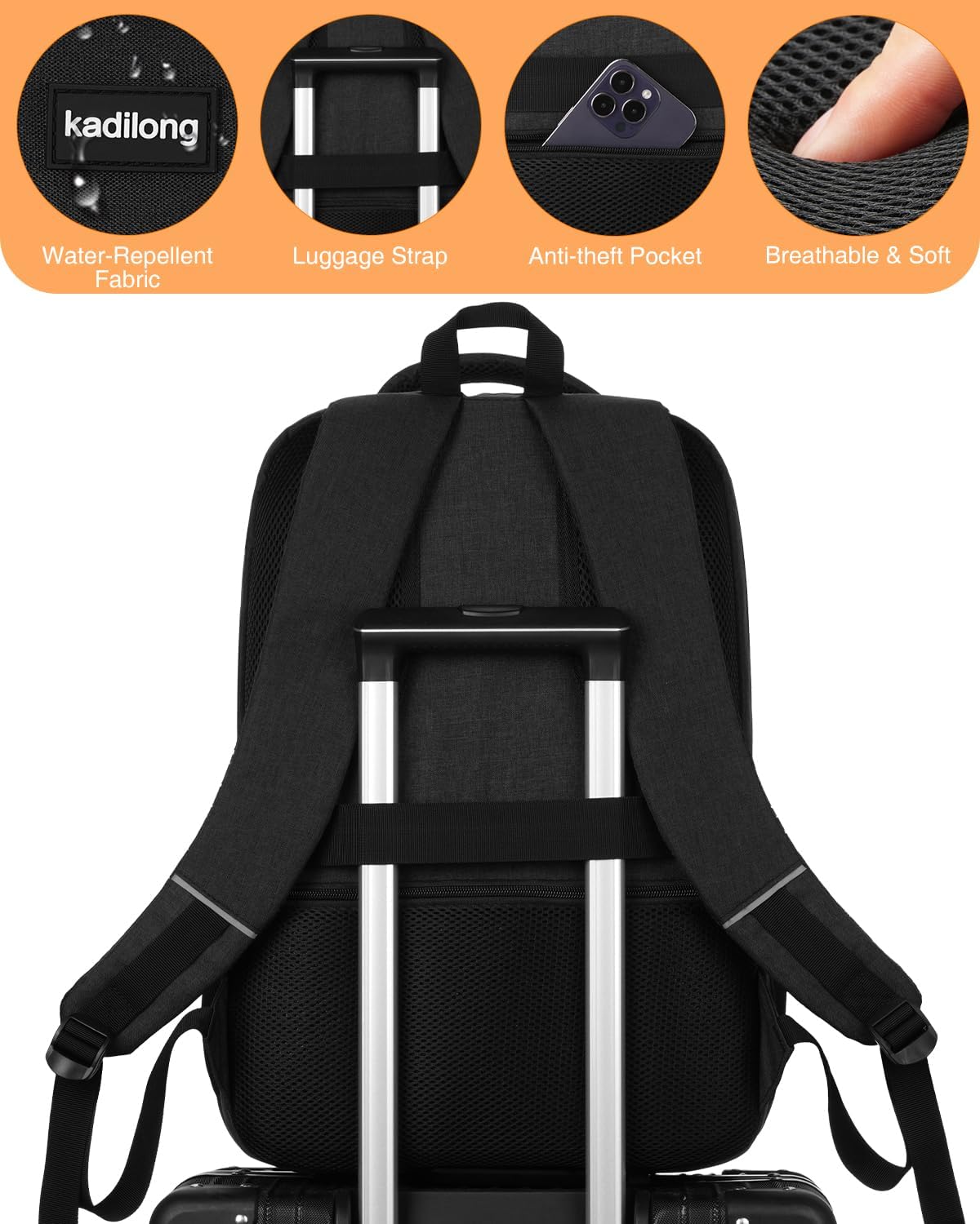 Kadilong 17.3 inch laptop backpack TSA friendly open layout