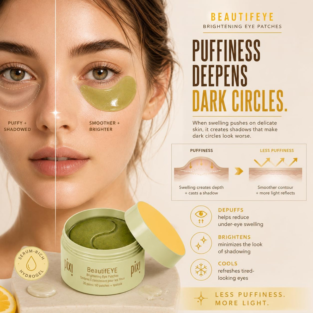Authentic Pixi Skintreats BeautifEYE container highlighting the main skin loving ingredients.