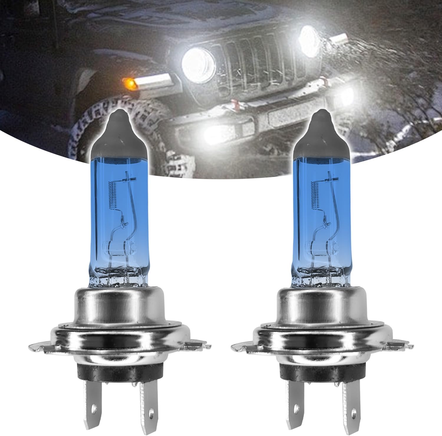 SamWinGear H7 halogen headlight bulb front view showcasing the blue ion membrane coating.
